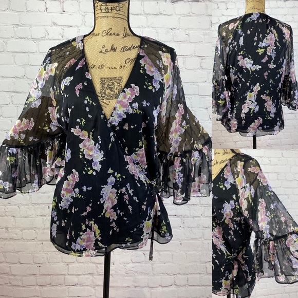 Ralph Lauren Floral Cross Front Bell Sleeve Top - Picture 1 of 1